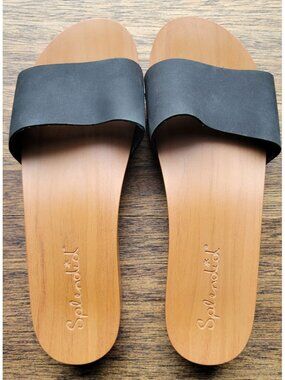 Splendid “Heather” Faux Wood Single Strap Slide Sandal Leather upper Size 8.5 M
